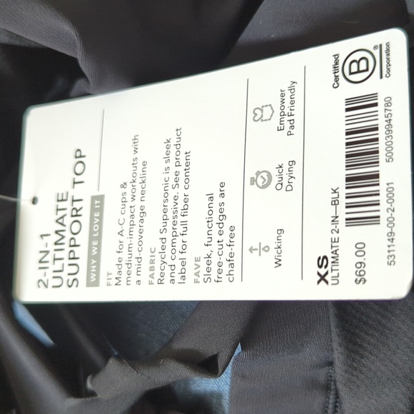 Athleta 2 In 1 Ultimate Support Top, Black XS - Picture 16 of 16